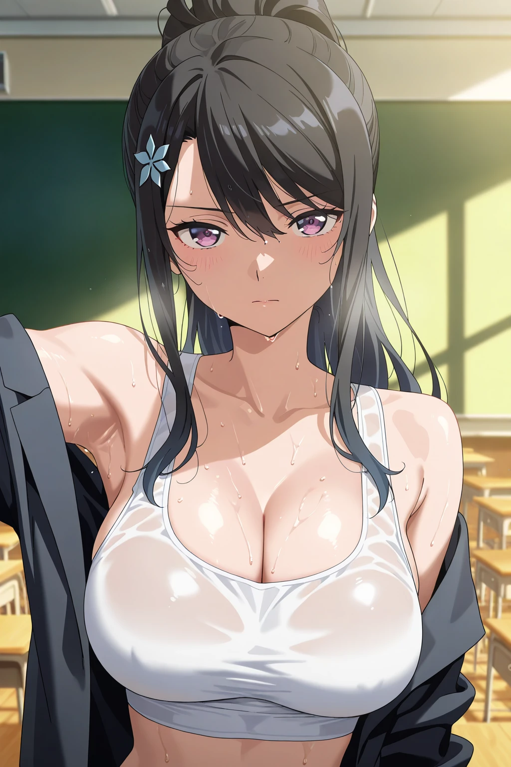 (masterpiece、highest quality)、 (that'realistic:1.4), ((debris flies:1.4, highest quality)), ((debris flies, highest quality)), (realistic pictures:1.4)、 (超High resolution:1.2), High resolution、完璧なmasterpiece, highest quality, get used to it chest, soft dim lighting, addition_get used to it, good lighting、very get used to it、very get used to itCGユニティ8Kでの壁紙、An illustration、((美しくget used to itな顔))、( ((Super get used to it )))、High resolutionAn illustration、side lighting、((An illustrationベスト))、High resolutionの目、perfect lighting、(very get used to it CG:1.2)、(NSFW:1), (((masterpiece))), (1 girl)、(1 person)、focus only、shiny skin、((((at school、micro bikini))))、(((school classroom)))、(((micro bikini)))、 lady、mature woman、anime、(((Sweat、No expression)))、Brown 、big areola