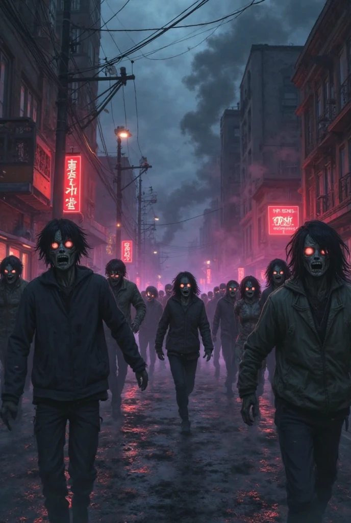 Rotten zombies walking on a street at night (Highest Quality) (Detailed Image) --auto --s2
