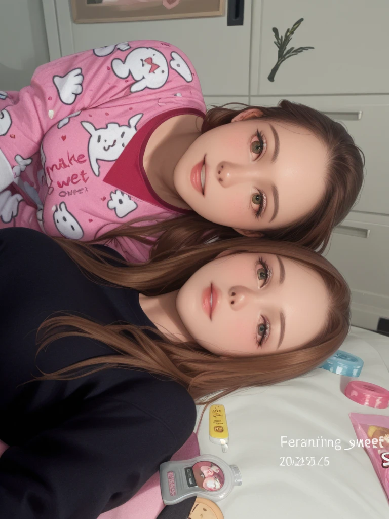 best quality, (2heads:1.5),european girl with two heads touching face, different races, halfbody shot, red hair, blonde hair, different hair colors, turtleneck sweater, bathroom background,