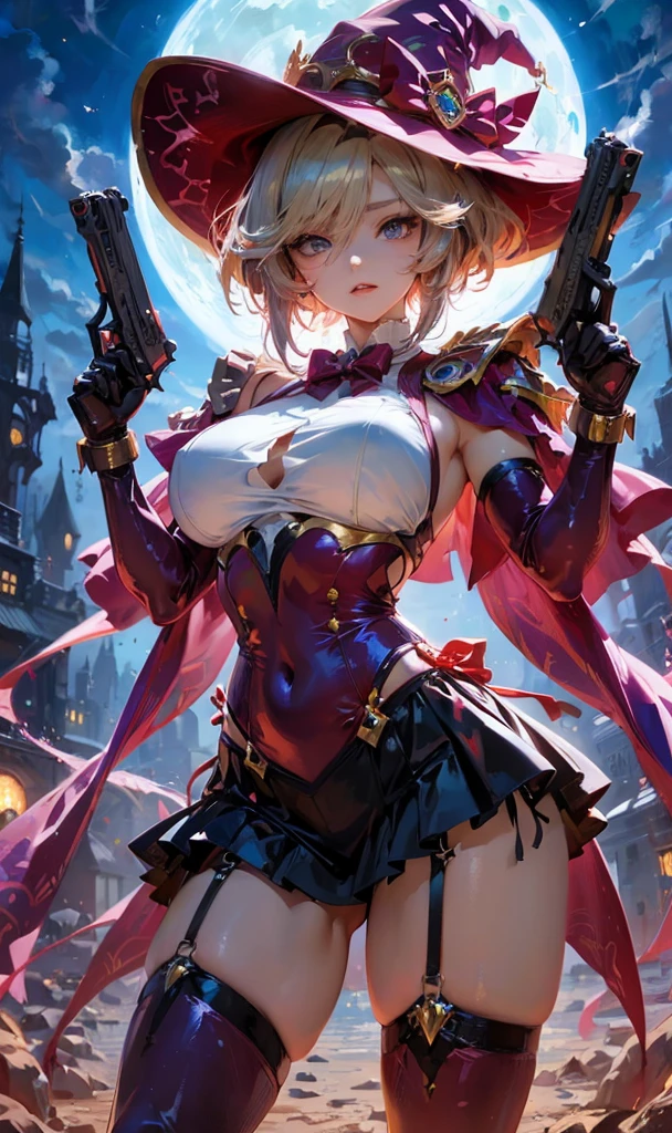 1个Giant Breast Girl, (medicine melancholy, Blonde hair, short detailed hair, curlies, silver-blue eyes, thick eyeslashes, Red Belt, red bowtie, black shirt, reddress, Bubble skirt, skirt with frills), Lily of the valley flower field, gigantic cleavage breasts, gigantic ass, Thigh thick, Wide hips, looking at viewert, seductive grin smile,