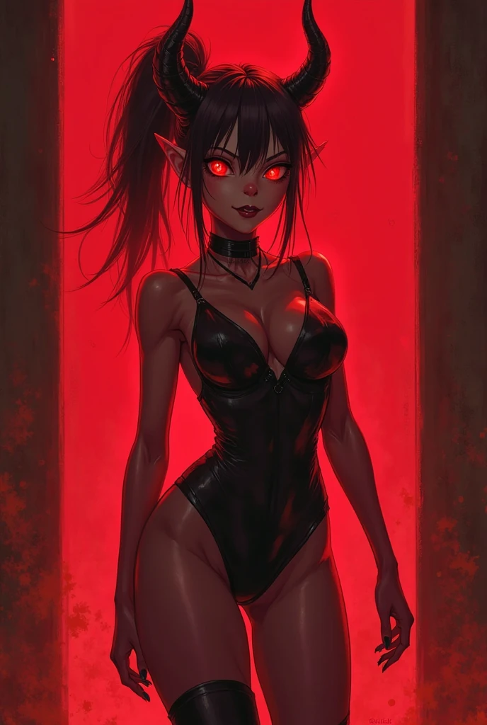 photorealistic, (hyperrealistic:1.2), beautiful, masterpiece, best quality, extremely detailed face, perfect lighting, (colorful),cinematic lighting,extremely detailed CG unity 8k wallpaper, <lora:MeruSuccubus-000009:0.8>, merusuccubus, (red skin), (yellow eyes,glowing eyes), horns, (demon tail), choker, bangs, short hair, bob cut, full body, nun, cross necklace, black and white clothing, robe, large breasts, wide hips, (plump:0.5),