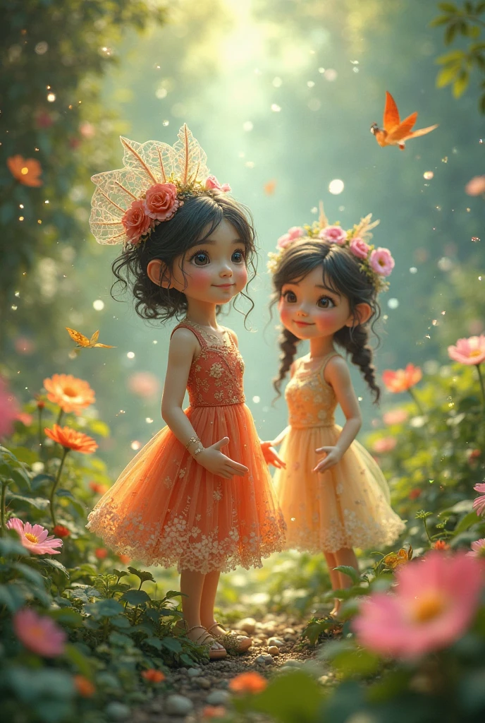 Two girls inhale air while mentally counting,One of them has a dress 