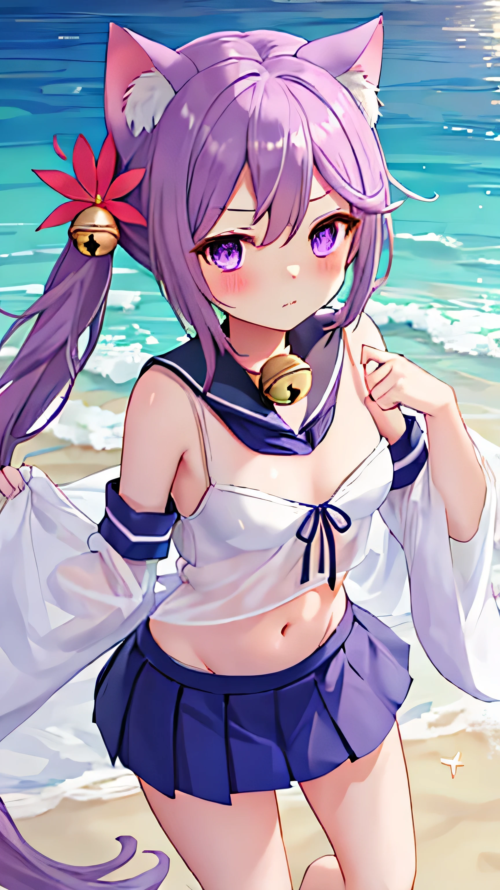<lora:AnastasiaHoshinV1:0.8>, AnastasiaHoshin, 1girl, alternate_outfit, flag, whistle, sailor-swimsuit, one eye closed, long hair, blue_sky, sparkles