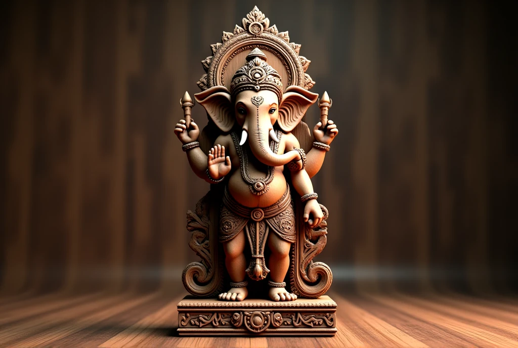 Create an animation of Mayureshwar ganapti not like this it should be carved in stone like other statues that are in temple of Ashtavinayak