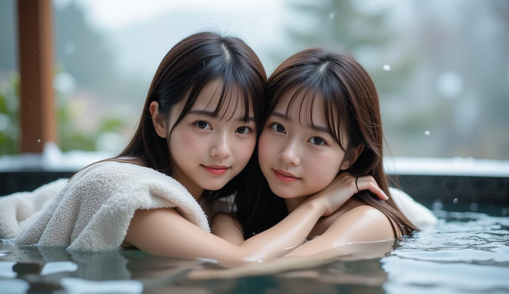 (Close up portrait of one naked girl with slender small breasts and twin-tailed hair:1.5)、(Naked cute girl with small smile in the onsen outside:1.3)、(Beautiful autumn foliage background:1.5)、(Perfect Anatomy:1.3)、(No mask:1.3)、(complete fingers:1.3)、Photorealistic、photography、mastepiece、top-quality、high resolution delicate and pretty、face perfect、Beautiful detailed eyes、Fair skin、Real Human Skin、pores、((thin legs))、(Dark hair)