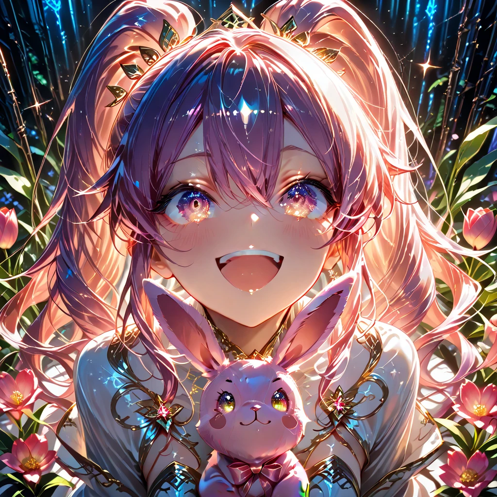 Anime boy with red-pink hair and pink crop top pointing to something, pink twintail hair and cyan eyes, male child, Nanoboy V 2, Portrait of a magical boy, official artwork, Anime Boy, Magical Boy Anime Mahou Shōnen, anime moe art style, pink iconic characters, holding a pudica pose,