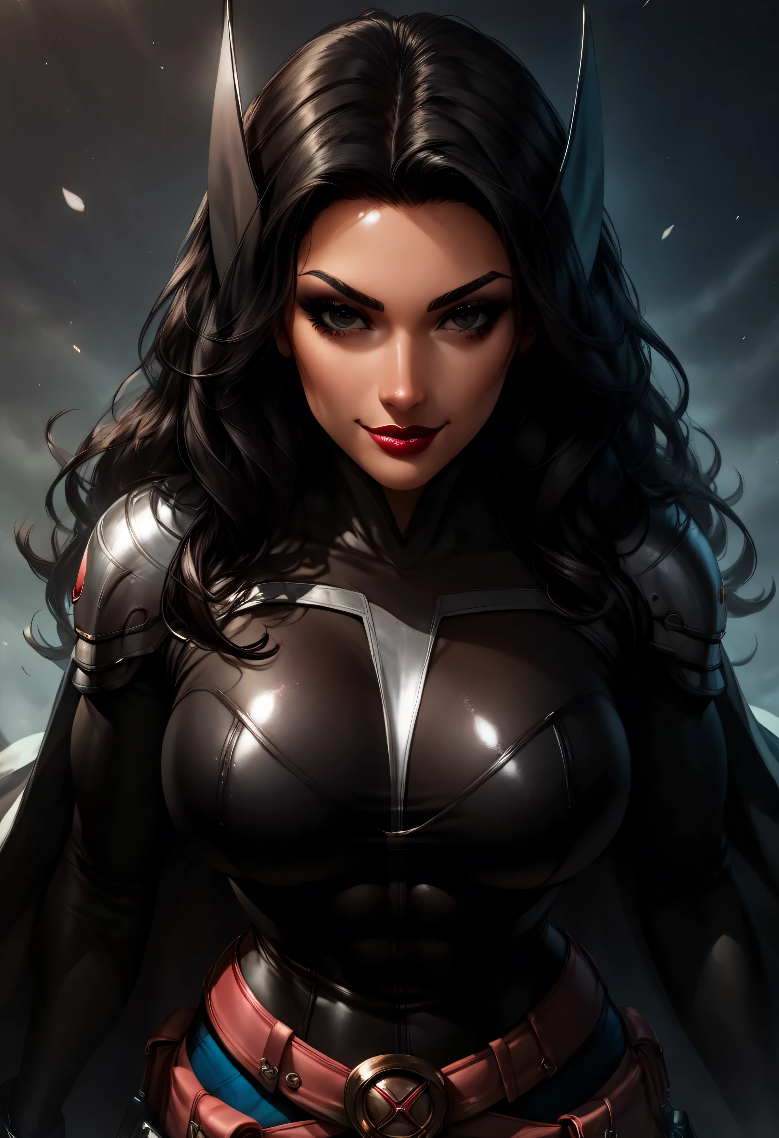 batmangirl is a female (Adriana Lima :1.1) red lips, green eyes superhero with a bat costume and a cape, batgirl, artgerm julie bell beeple, extremely detailed artgerm, artgerm and lois van baarle, ig model | artgerm, chris moore. artgerm, in the style artgerm, artgerm greg rutkowski _ greg, ross tran 8 k