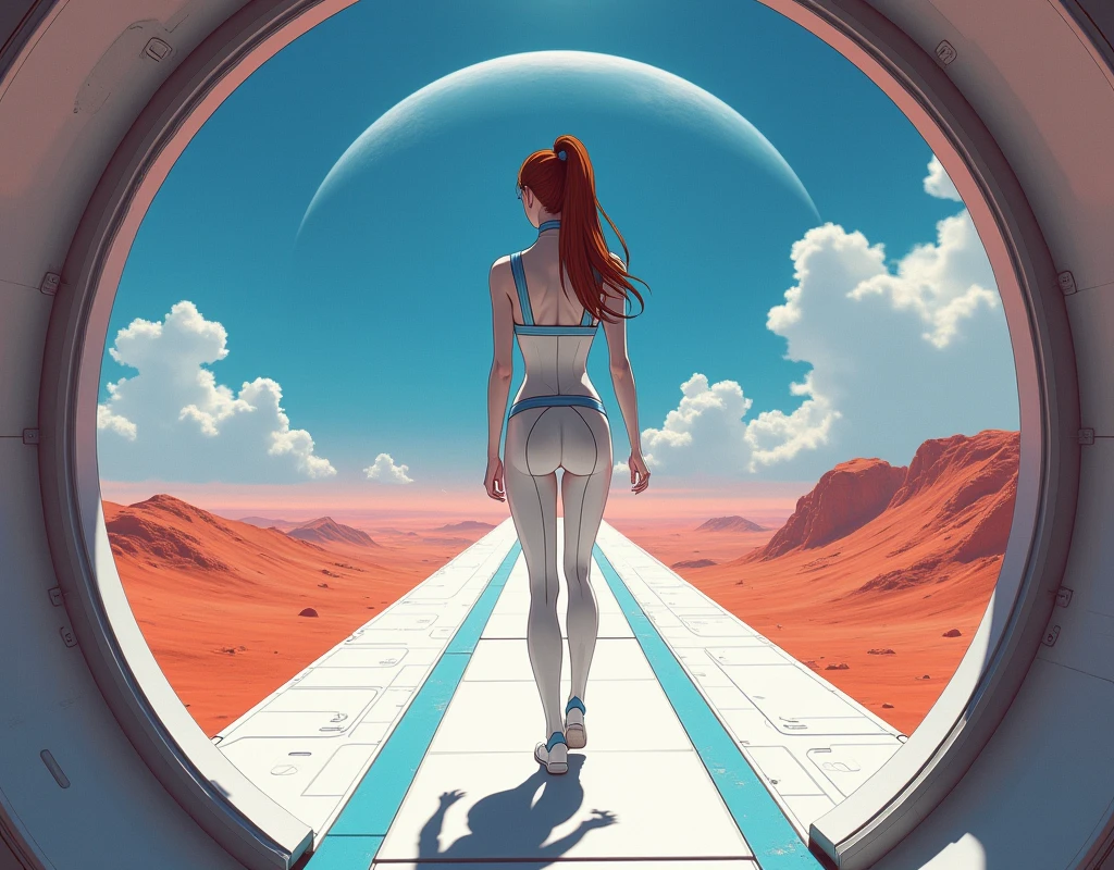masterpiece, best_quality, 1girl, solo, naked jumpsuit, bare shoulders, purple hair, medium breasts, round, in dystopian landscape, huge breasts, big ass, girl, big breasts, big ass, loli, stockings, suspenders, suspender stockings, small curvy loli