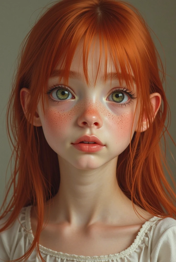 Character with red-blonde hair with green eyes and freckles