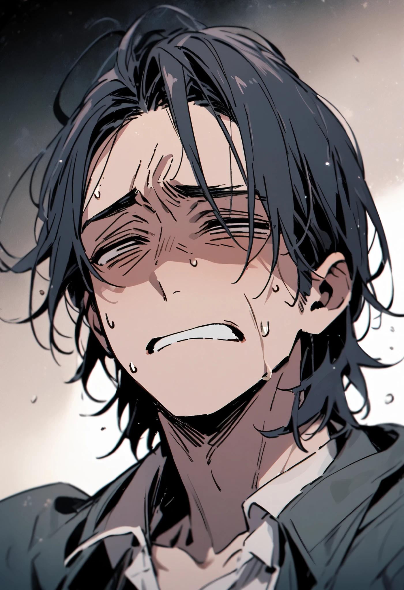 Man, thick eyebrows, handsome, short hair, fox ears, injured, cute, cry