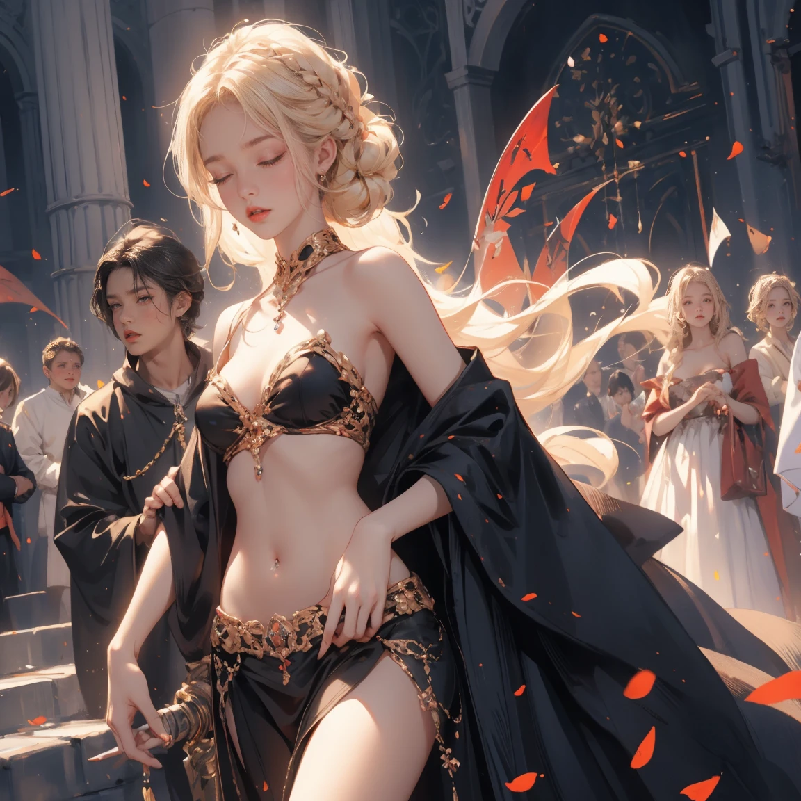 Blue eyes、bionde、oiran、short hair、More than one person、((Three women:1.5))、Three people lined up、On the chest、tattoo、Clothes got wet、Hair tied up、Full body photo、Sexy Face、short hair、 A look of complete lust、(((masterpiece)))、((Highest quality))、((超Realistic))、Mature woman、Mature woman、Very detailed、The perfect temptation、Best image quality、Fine-grained image quality、beautiful、European, woman, French, woman Italian, Italian, smile、Blue eyes、jewelry, Blue eyes, Realistic, High resolution, Soft Light,Hip Up, Glowing Skin, (Detailed face),tattoo, jewelry, , night, bionde, Wavy Hair,attractive appearance, smile, Perfect Style, Perfect balance, (Realistic:1.3,Visual Arts,Written boundary depth、Highest quality,8K quality,masterpiece:1.3,High resolution,Tabletop:1.2),and(2, Gold Kimono, Golden underwear, Golden Good, Golden panties, Golden choker),(Long Hair:1.2,bionde:1.3), Blue eyes, Clothes come off,I can see your thighs,I can see your pants,Perfect face with attention to detail:1.5,normal hand:1.5,normal finger:1:5,Normal legs:1.5,new year,shrine,Backstreets,background(Shining meteors,golden dragon flying),Exquisite design,Best lighting,
