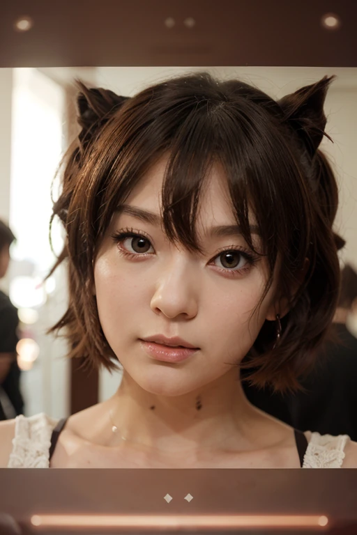 (Black Theme), ((Wearing a fluffy fur leotard:1.4)), ((Off the shoulder)), (Cat ear:1.5), ((A cat's tail grows from its tailbone:1.5)), Very detailed, (Large Breasts:1.5), ((Exposing underboob)), Cleavage, (Twin tails:1.5),(Blunt Bang:1.8), (Garter belt 1.5), (Fur gloves), (Fluffy fur knee-high socks:1.5), choker, necklace,Bedroom, Realistic, Cinema Lighting, 8k, masterpiece, Vibrant colors, Dramatic Shadows, Dynamic pose, (whole body, Long Shot, Standing pose)