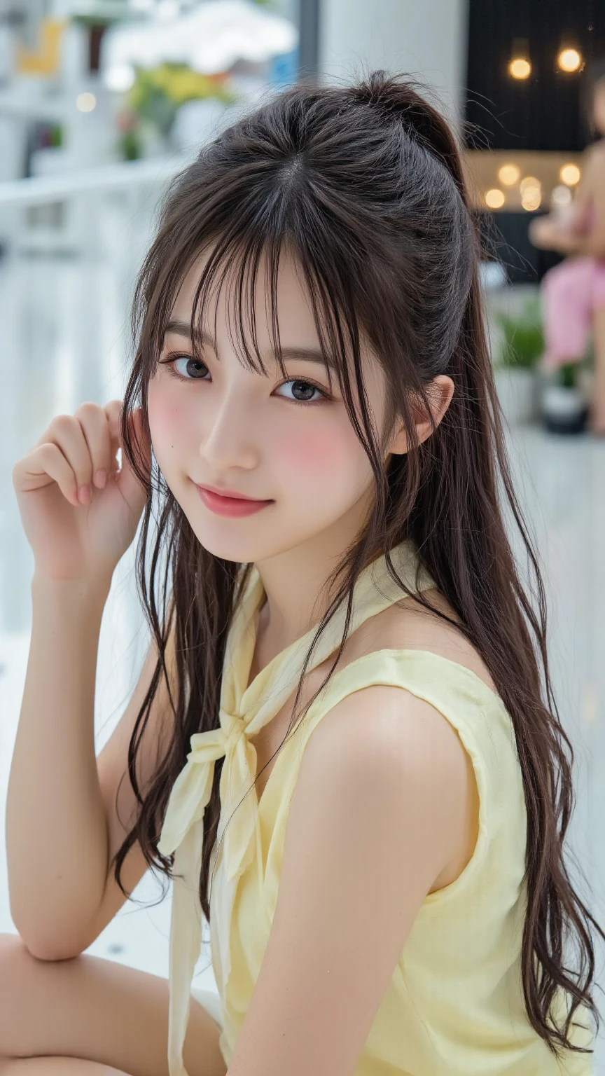 (RAW photo: 1.2), top quality, beautiful detailed girl, bunny girl, smile, twin tails, highly detailed eyes and face, beautiful detailed eyes, huge file size, high resolution, high resolution, 8k wallpaper, fine detail, highly detailed ticker uniform 8k wallpaper, light on face, movie lighting, 16 year old girl, sexy pose, (photorealism: 1.4), illustration, Surrealism, from below, super detail, masterpiece, playboy bunny, fishnet pantyhose, lying