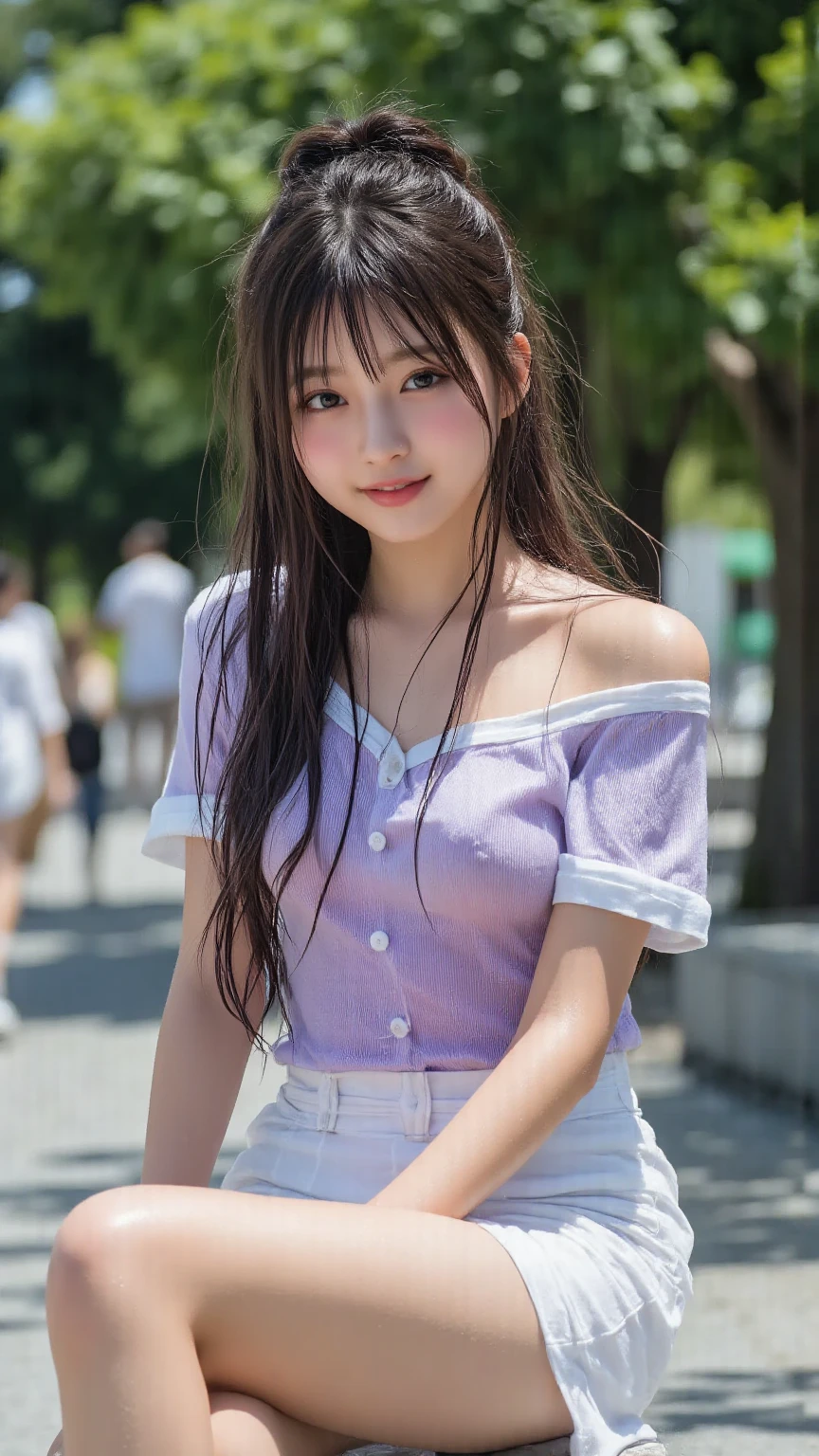 girl、Middle school students、14 years old、cute、Long Hair、Headband、cute顔、Big Breasts、Cup size F、Height 160、Off-the-shoulder clothing