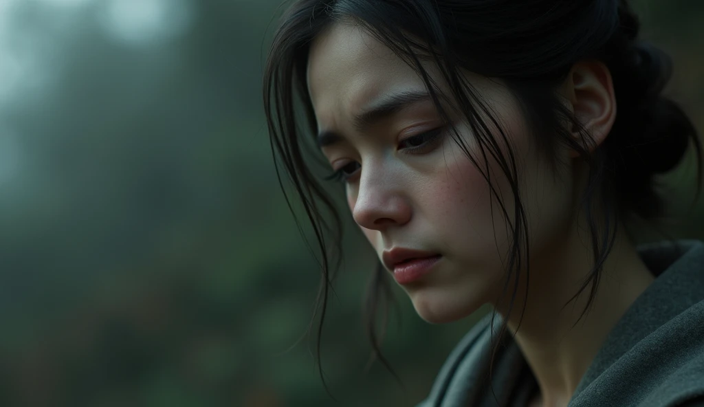 best quality, Anime, merge, colorful, vibrant colors, illustration, artstyle, fantasy, realistic, (masterpiece), (photo_\(medium\):1.0), smooth, sharp focus, painting style with watercolor, strokes, (male: 1.1), Sadness, (8k, RAW photo, photorealistic:1.25) , [Monochrome: Soft Color: 0.6] Theme, (Masterpiece), (Best Quality), (Detail), Light Layer, Glossy Skin, ( Intricate details: 1.1), black hair, long hair, black eyes,