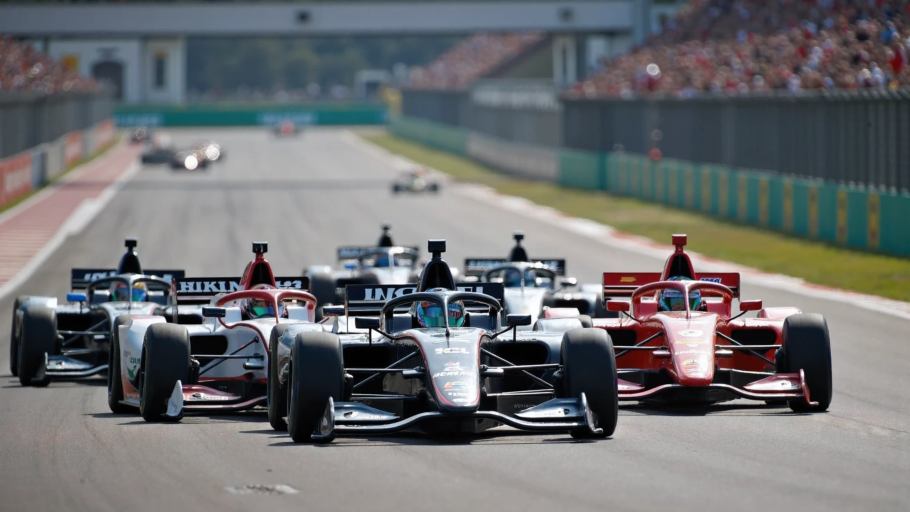 (F3 Race) Several cars slowly begin to gather on the starting grid.