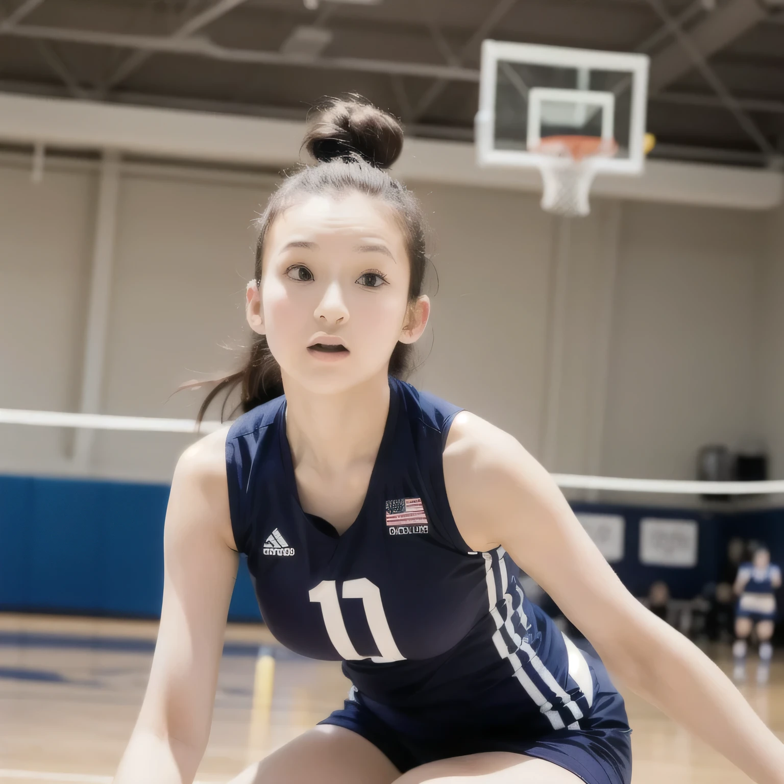 analog film photo, photo of an adolescent volleyball player, female, amber eyes, layered brunette bob cut, tan complexion, Japanese ethnicity, tall stature, athletic hourglass figure, busty bosom, full wide hips, plump round buttocks, wearing a sports bra and spandex shorts, stretching in a gymnasium, RAW Photograph, dslr, soft lighting, high quality, film grain, Fujifilm XT3, detailed skin with visible pores, insane details, masterpiece, 8k, 35mm photograph, dslr, kodachrome, faded film, desaturated, grainy, vintage, Lomography, stained, highly detailed, found footage, close-up shot