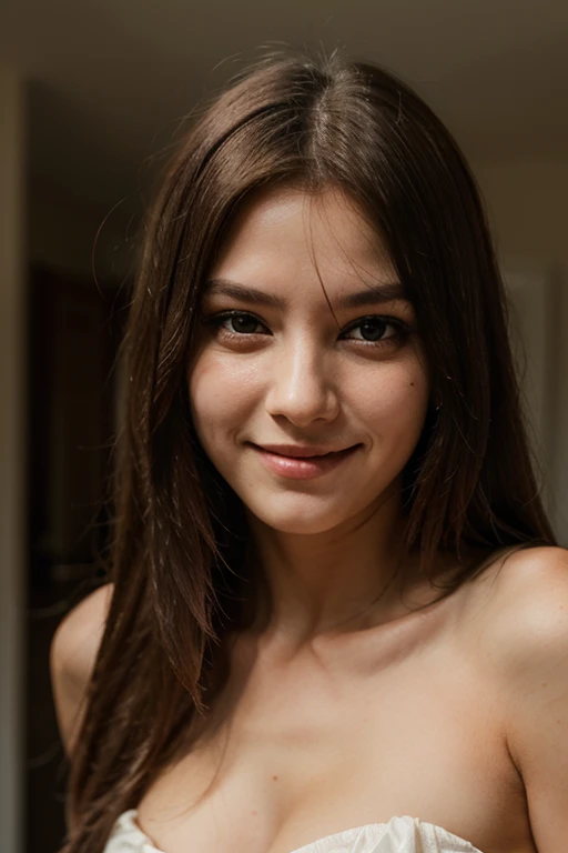 young, Young woman, student, brown-haired, slim, slave, looks smiling, full face, makeup, Red Lingeri, portrait, sensual, , Realistic photo