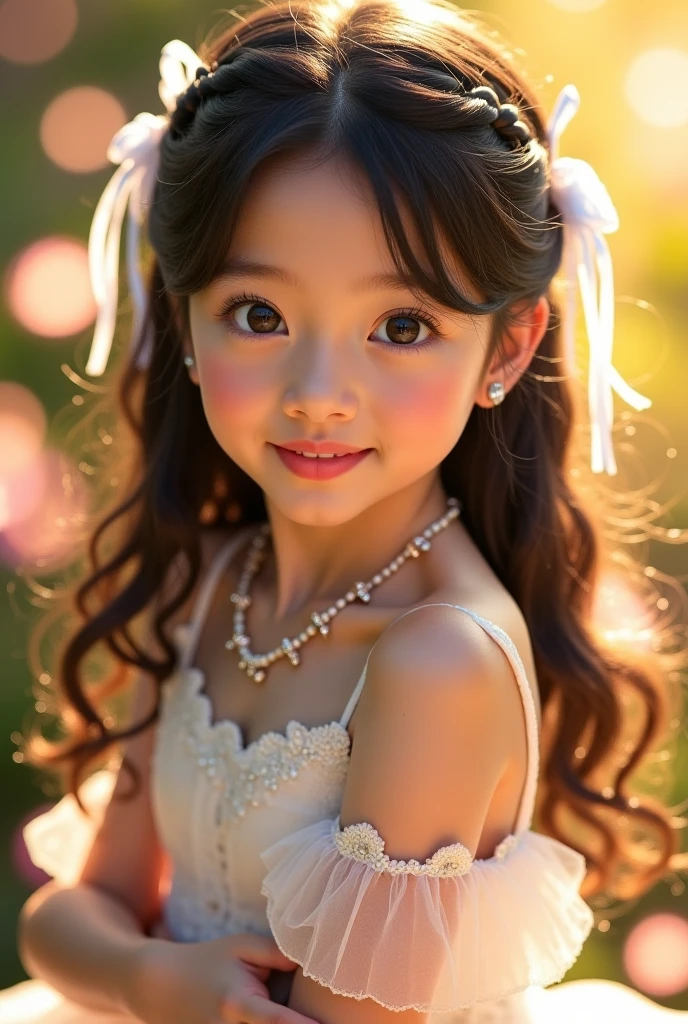 there a young girl in a pink dress posing for a picture, of an beautiful angel girl, ruan cute vtuber, beautiful cute, cute beautiful, cute and lovely, very cute and childlike, cute young girl, music video, she dancing, hana alisa omer, she dancing. realistic, 5 , girl in white dress dancing