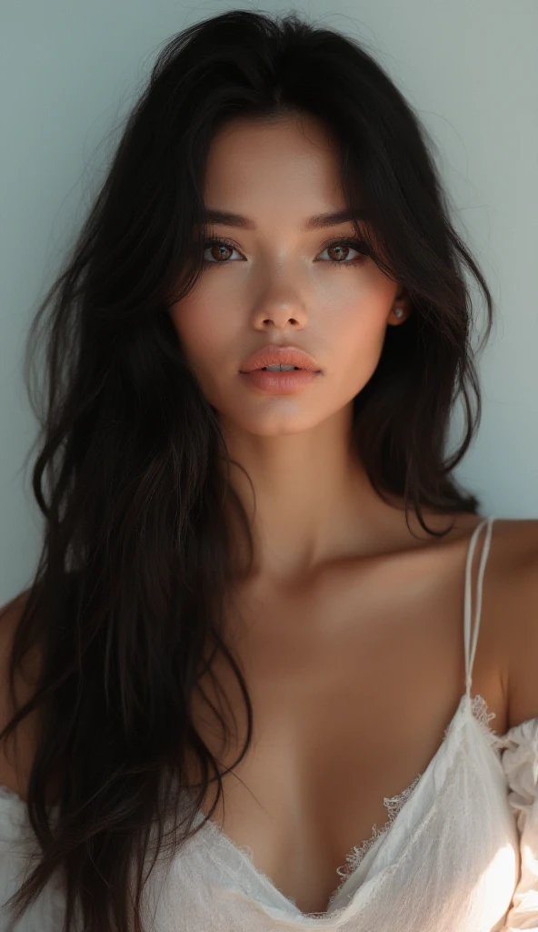 A girl with cute tits and long black hair nd wear blue panties and light white shimmy and orange lipstick and blue eyes 
And next nude pic of an girl 