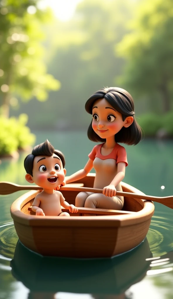 Latina girl playing in the Amazon rivers with her family and friends drawing pixar style