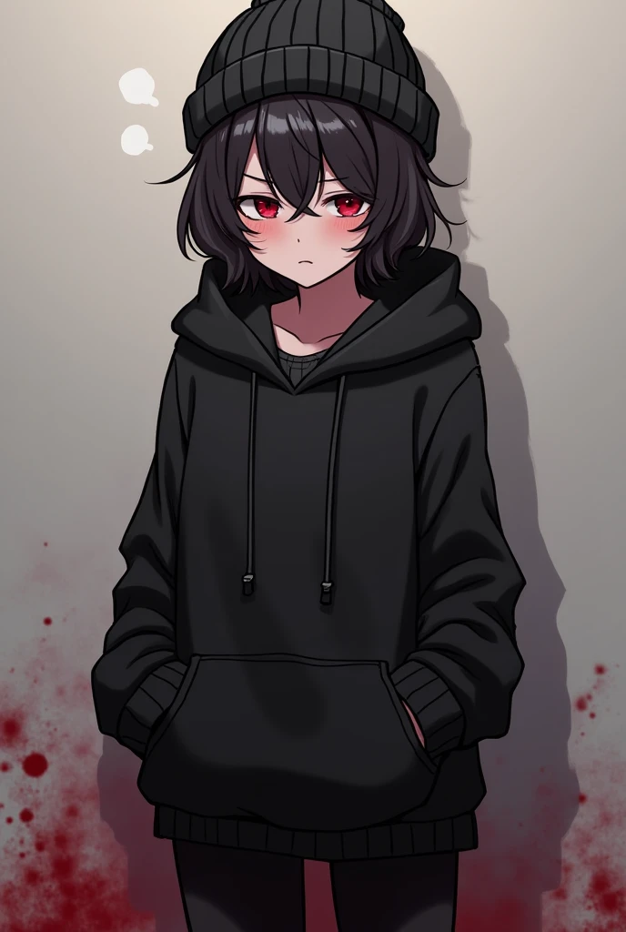 1 girl, standing alone, illithid, Raby, nose bandage, (blood in The face:0.8), cloused mouth, tired look, dark circles, trunk, simple background, darkness background, Depression