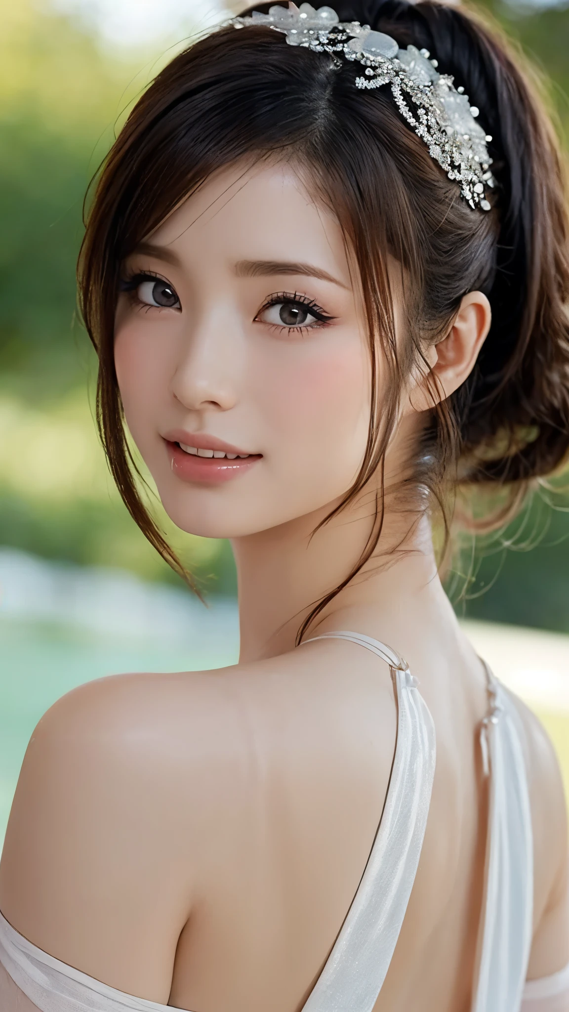 (8k, RAW photo, photorealistic:1.25) ,( lipgloss, eyelashes, gloss-face, glossy skin, best quality, ultra highres, depth of field, chromatic aberration, caustics, Broad lighting, natural shading,Kpop idol) looking at viewer with a serene and goddess-like happiness, boobs, nipslip, fullbody