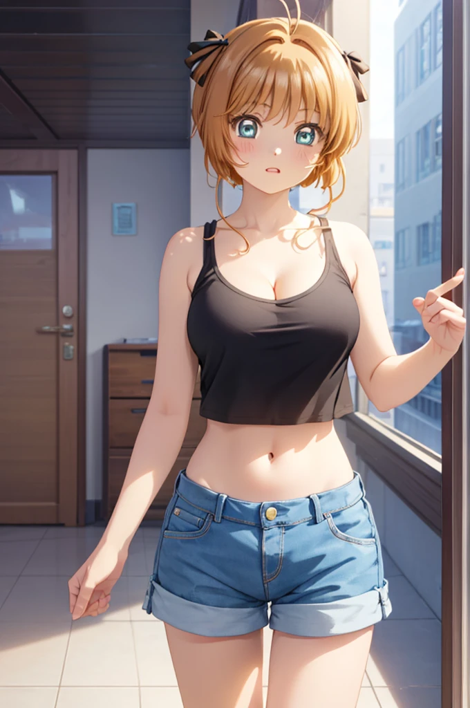 There's a woman posing in a pink shirt and jean shorts., menina anime sedutora, Menina anime na vida real, Anime Garota Cosplay, anime hiper realista, Estilo anime 3D realista, trending at cgstation, mulher bonita sedutora do anime, corpo perfeito fotorrealista, Pose casual, cosplay realista, anime fotorrealista, menina anime atraente, aluna hiperrealista