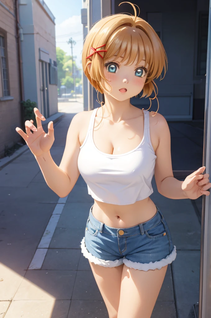 (NFSR8k:1.10, Highest quality, masterpiece:1.2), Very detailed, (High brightness:1.3), (High Contrast:1.1), (High chroma:1.1), (Anime screenshots:1.20), (((Perverted short girl:1.30))), ((hair ornaments:1.2)), Hair between the eyes, Blonde, bangs, ((short hair)), Green Eyes, skin, (((Long Hair:1.10))), (((Both sides up:1.10))), ((Beautiful Eyes:1.10)), (cuteeyes:1.10), ((Eye for details:1.5)), cute, (((((Beautiful breasts:1.30, valley:1.10, breast:1.10))))), (((((One white tank top with a low neckline for adult men in size 3L:1.30, A peek at the inner nipples from a tank top chest, from a perspective angle 1.40, breastがタンクトップから溢れ出す:1.20))))), ((the body is slim:1.10)), ((Sensual blush)), ((Standing on tiptoes:1.5)), (Outdoor, Beach, Waterfront, Day), ((whole body:1.2)), (cute 卑猥なO顔:1.20), (((Little girl places right hand on knee:1.10, A young girl pulls on her tank top with her left hand:1.10, Push your ass up:1.10, Kneel on the ground:1.10))), (Shiny地skin:1.10), (Oil地skin:1.5), (((((Basic structure of the human body:1.45, Young girl leaning forward at 80 degrees:1.30))))