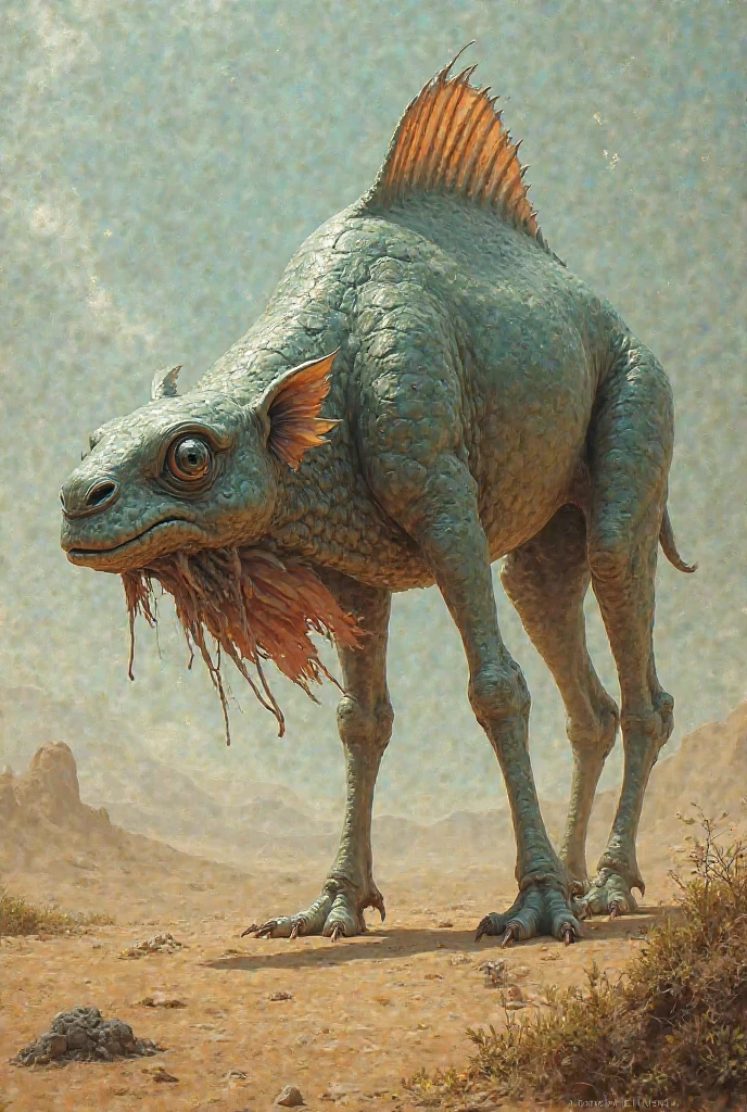 A bizarre alien grazing creature, extraterrestrial wildlife, large imaginative alien animal, detailed alien anatomy, intricate alien textures and patterns, cinematic lighting, fantasy landscape, dramatic composition, surreal color palette, highly detailed, 8K, photorealistic, masterpiece