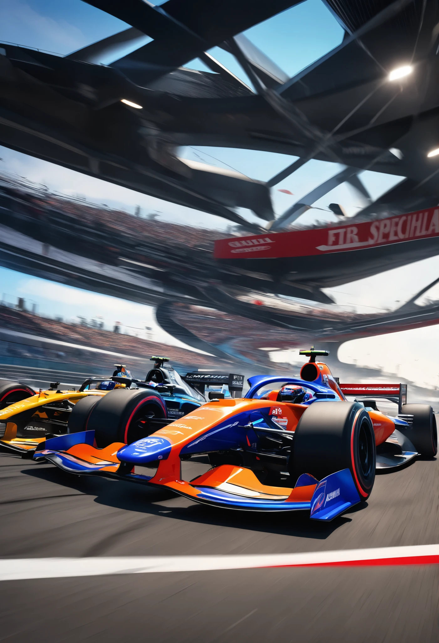 (Ultra High Definition, transparent glow light, super vivid colored, absurd less hyper realistic, Photogenic), 
(F1 Racing, Intense and Thrilling Compositions), (Dynamic grand shot, Dutch angle), 
(3 New Formula cars, A fierce battle between 3 professional F!drivers, Ultra High Definition,  high performance, Cutting-Edge Aerodynamic Design Shapes, Enhanced Ground Pressure with Downforce,  Spinning Wheel , Refined Product Product Image, high spec machine), 
(Dead Heat turning around a corner at super high speed, Intense Racing Battles, Special Effects to Enhance Power), 
driving into the dimension city image, 
you witness a historic moment, 