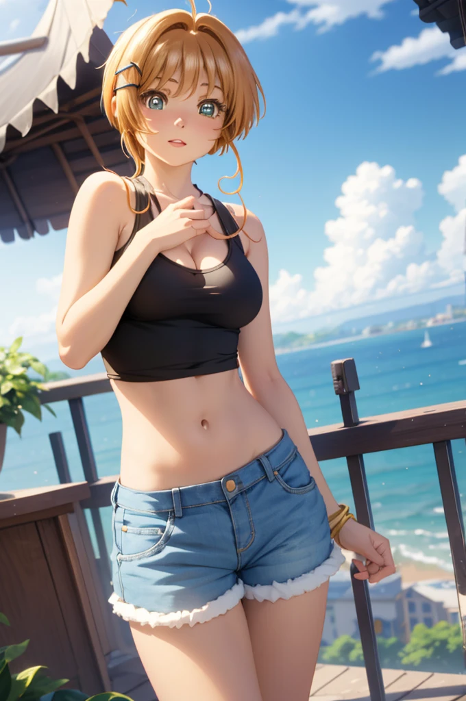 <lora:lcm_lora_sd15:1>,
solid-best-physical-appearance-perfect::2,
cosplay,looking_at_viewer,short hair,large breasts,
<lora:[g
]u(V4SWcg
.ClothesLift-v1:1>,
CLOTHES LIFT,MOUTH HOLD,
blush,(bikini),shirt,denim shorts,(open fly),
arms up,arms behind head,cowboy shot,
ocean,horizon,sky,