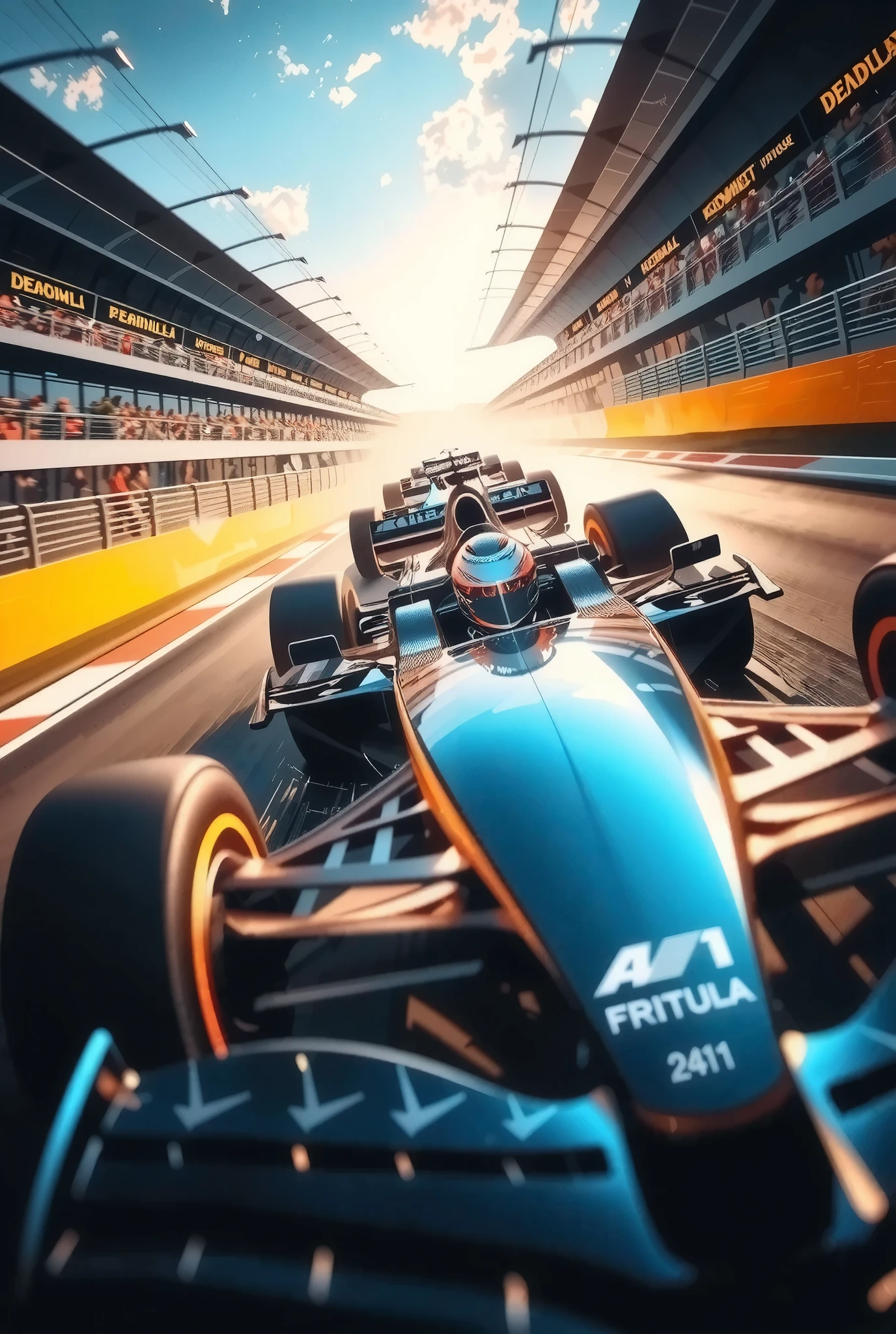 (Ultra High Definition, transparent glow light, super vivid colored, absurd less hyper realistic, Photogenic), 
(F1 Racing, Intense and Thrilling Compositions), (Dynamic grand shot, Dutch angle), 
(3 New Formula cars, A fierce battle between 3 professional F!drivers, Ultra High Definition,  high performance, Cutting-Edge Aerodynamic Design Shapes, Enhanced Ground Pressure with Downforce,  Spinning Wheel , Refined Product Product Image, high spec machine), 
(Dead Heat turning around a corner at super high speed, Intense Racing Battles, Special Effects to Enhance Power), 
driving into the dimension city image, 
you witness a historic moment, 