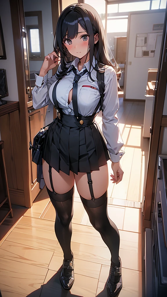 Uniform taken off and tits and pussy exposed、A man grabs her tits from behind、Pink nipple erection、wet wet、Iki face、ahe face、A cock is inserted from behind!
