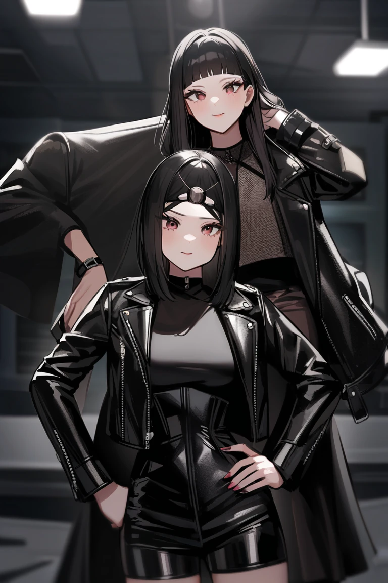 young man, with a brown skin tone, having a long static ponytail hair of black color, is wearing navy blue sunglasses, is wearing a tight black turtleneck sleeveless shirt of black color, This is her wearing all black jogger pants,she is wearing a long black scarf that covers her mouth,is wearing a black buckle belt beret cap,is sitting on a wooden chair.