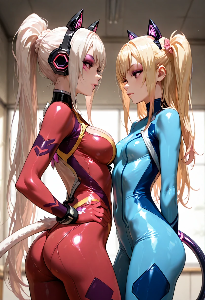expressionless, blank eyes, looking at viewer, emotionless,corruption, mind control, female combatant, hypnotized, unhappy trance, obey, perfect female body, hypnosis, hypnoLora, empty eyes, Slave, dark persona, (((pixel-perfect, detail-perfect))), solo, 1girl, hair ornament, white skin, blonde hair, twintails, ((low twintails)), hairband, long hair, blue eyes, earrings, white hairband, triangle earrings, hair (behind ear), jewelry, bangs, mitsuba1, (((looking from side, from side, view from side)))