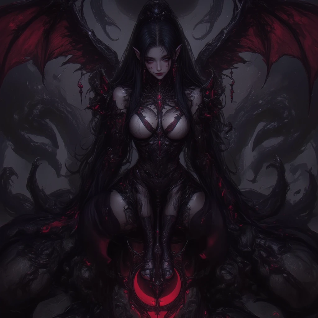 masterpiece, best quality, gruesome yet captivating: 1.2, bloodied carnage symbiote with tentacles, extreme detailed, chaotic yet harmonious, vivid colors of red and black, official art, stunning contrast between life and destruction, intricately entwined tentacles writhing in motion, highest detailed, symbiotic relationship between the monster and the carnage it creates, ultra detailed, beautiful and aesthetic, beautiful yet terrifying, intricate veins of life running through the chaos, best quality, (organic, biomechanical fusion, horror), splash of glittering symbiote goo, bloody trails, intense, gruesome beauty, photorealistic rendering