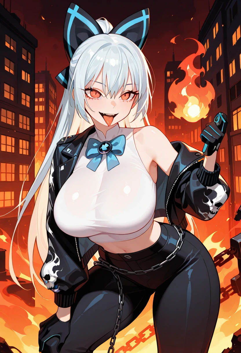 top-quality、Top image quality、in 8K,4K,​masterpiece、(NSFW:1.1)、ultra-detailliert、Beautiful、ultra-quality、adult-like、Cool、girl with(((18year old、Halloween Costumes、nurse costume:1.3、Bust 78、silber hair、straight haired、Red Eyes、erotick:1.4、Emphasizes cleavage、Happiness、The tattoo)))、hiquality、visualart、Background with((Halloween 1.3))、masutepiece