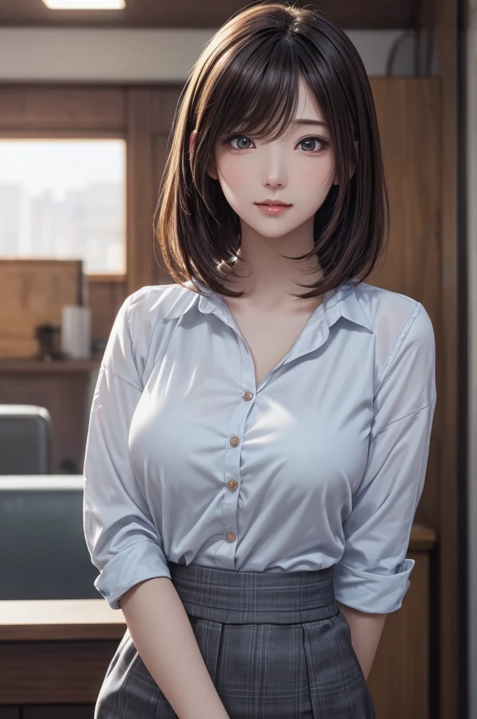 8k, RAW Photos, Highest quality, masterpiece:1.2,One girl,Mature Woman,Cleavage,(Glowing red pupils),(office_Lady),((Pull Panties))、Cowboy Shot、((Pulling on panties))、(Wear a skirt:1.2),I had already finished、(locker room:1.2),Wet Panties