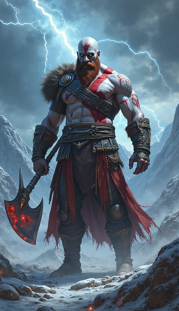 a bald person with a sword, fur coat, have axe in hand, barbarian warrior, starry sky, Ice and fire, snow and fire, reality, barbarian, viking, norse warrior, epic fantasy character art, barbarian class, epic viking king, scandinavian / norse influenced, viking berserker, viking warrior, male barbarian, viking and templar aesthetics, ancient viking warrior, viking god, viking king, a fantasy warrior --auto --s2