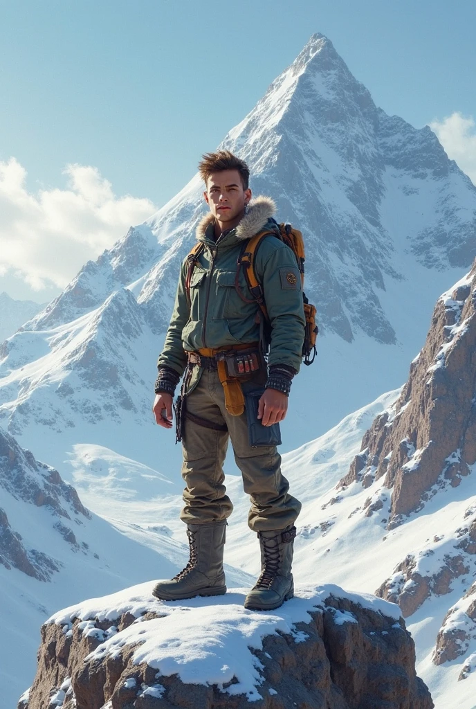 wolverine with his x-men clothes climbing a mountain with NO nudity