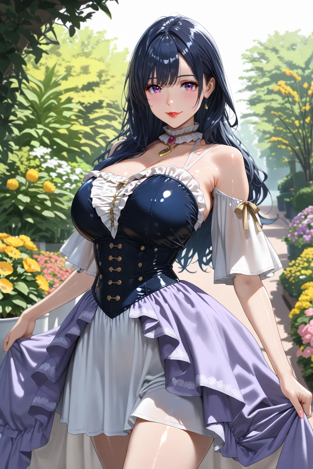 ((anime artstyle)),(Masterpiece),(Best Quality), (Super Detail),((Very Delicate and Beautiful)),(((Solo))),((full body)),(((1 princess in fancy ta dress with voluminous full length hoop skirt))),((standing in garden)),Long train,(bling-bling gorgeous gemstone jewelry),detailed face and eyes,jewel-like eyes,cry,((large amount of straight hair,extremely voluminous Very Long Straight Hair)),((gigantic tits,Long tits)),cleavage,(gorgeousfull embroidery and lace),gorgeous corsage,See-through,((extremely gorgeousfull loliair ornament)),bling-bling extremely gorgeousfull jeweled tiara,ornate ruffles,beautiful embroidery,(hoop skirt,crinoline),flowers, flower petals flowing,((Dynamic Angle)),Looking at viewer,((full body)),sweet lolita d with voluminous full length hoop skirt