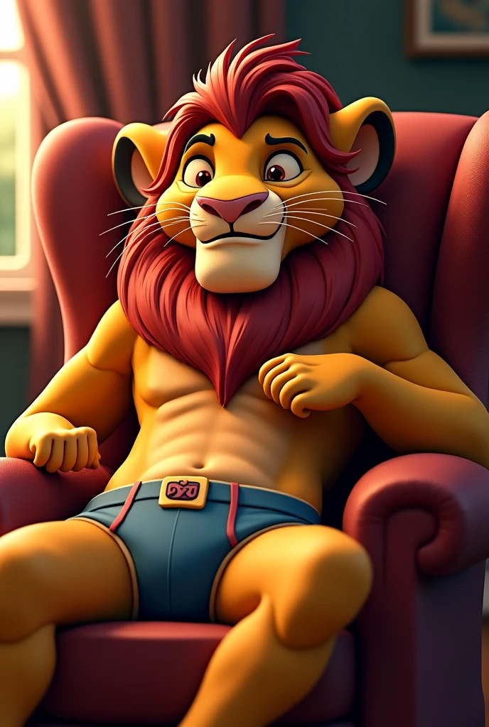 mufasa, (pose:1.3), (posing:1.3), (soft shading), 4k, hi res, five fingers, detailed hands, ((detailed face, (detailed eyes:1.0), detailed)), by zackarry911, by zaush, (by personalami:0.5), looking at viewer, smile, shirtless, 1boy, jewelry, sitting, closed mouth, white hair,(((body hair, armpit hair, shirtless, thick chest hair, beard, tuft, chest tuft, arm tuft))) ,male focus, multicolored hair, (((glasses))), pants, sash, chair, formal, ring, crossed legs, own hands together, (((extreme detailed texturing watch, wristwatch, armchair))),
