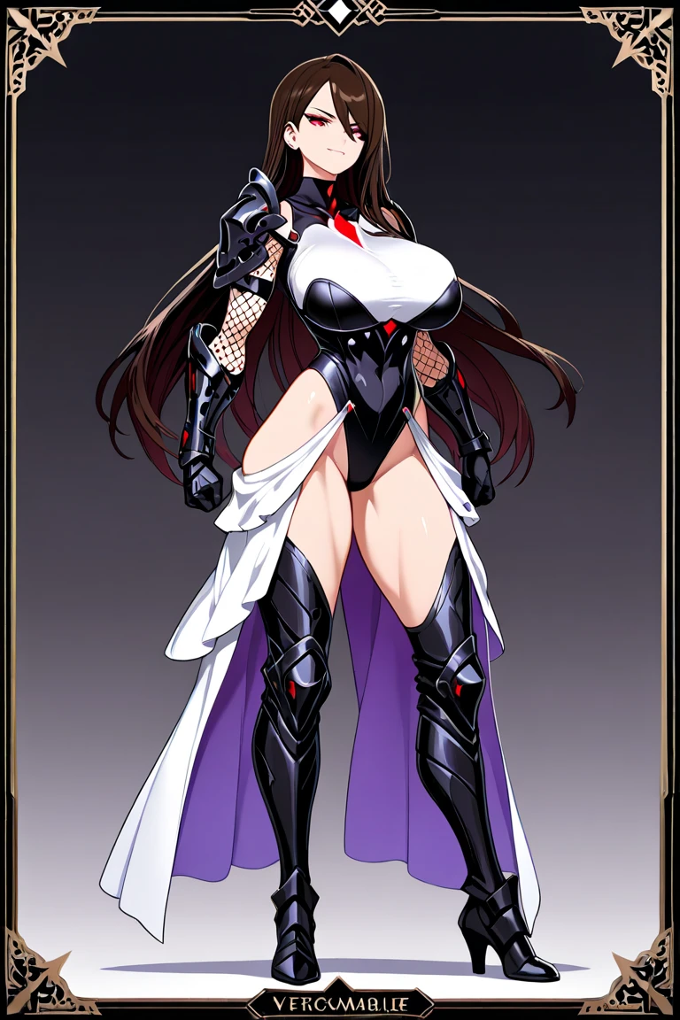 Long brunette woman, Ponytail, Chest, cleavage, White leggings, White sci-fi armor, High heel,whole body, cross sword, apocalyptic ruined city