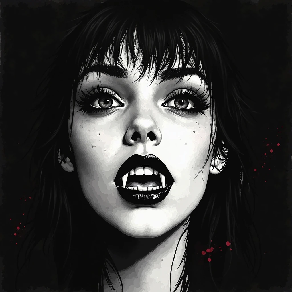 <lora:d34th3ndl3ss:0.65> 1girl, solo, young_woman, d34th3ndl3ss, goth, black_hair + 80s_hair + punk_haircut + spiky_asymmetrical_hair, beautiful_eyes, long_eyelashes, black_mascara,  black_lipstick, pale_skin, one_ankh_necklace, one_earring, crooked_smile, black_crop_top, art_by_neil_gaiman_and_sam_kieth. BREAK
<quality_prompt>
