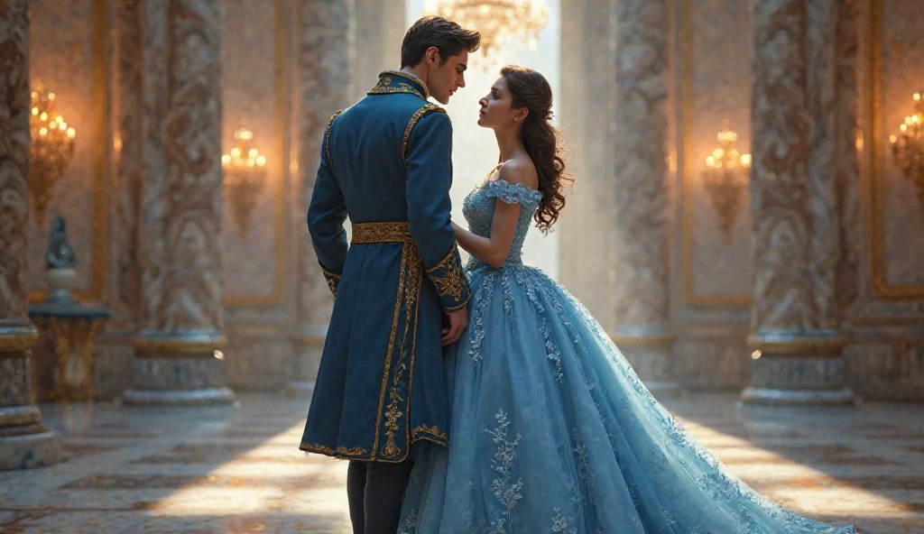 Illustration Cinderella at the ball with the prince.