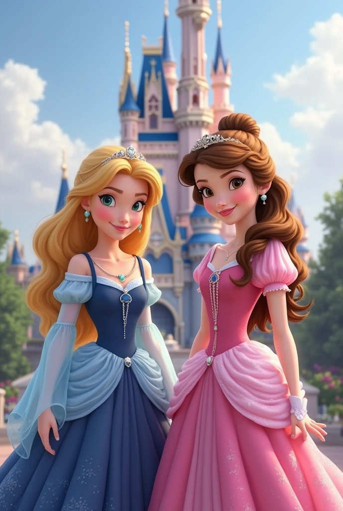 Generate a photo of two princess friends standing From the right ...