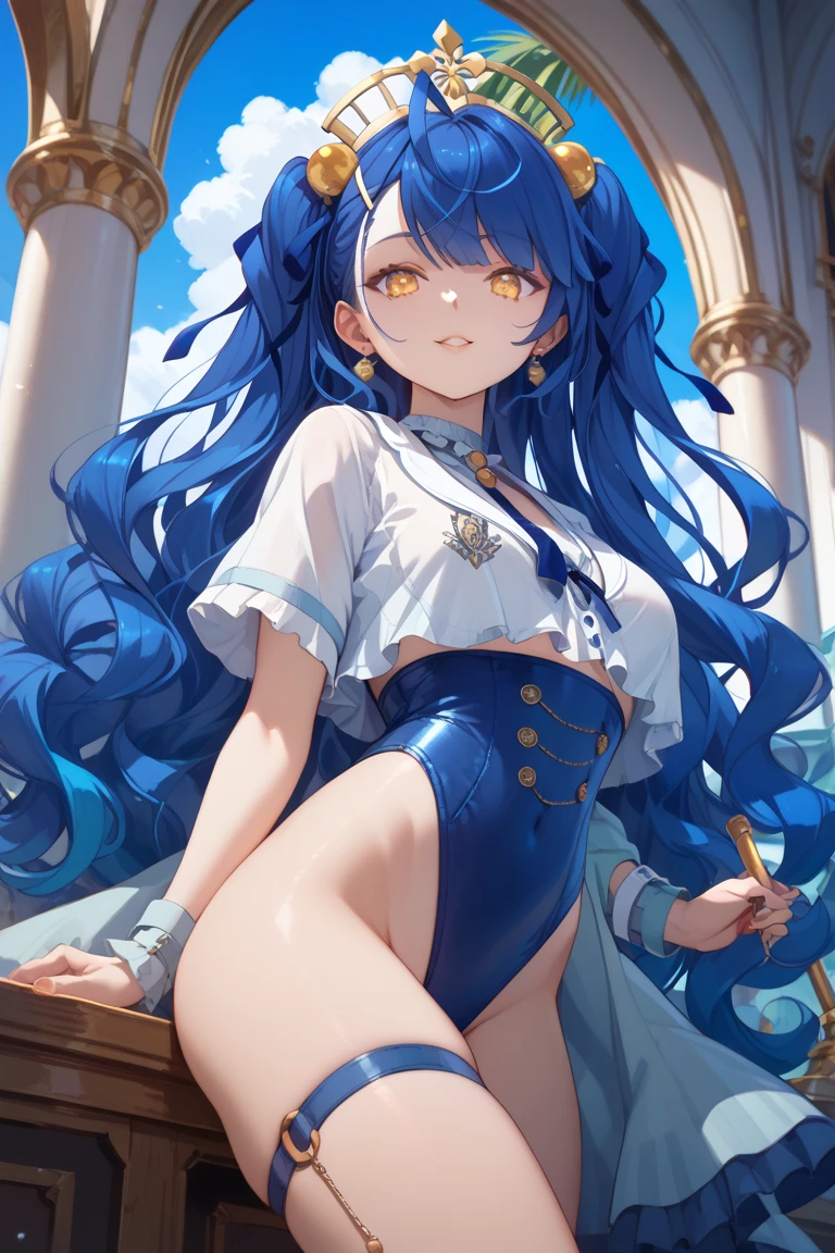 Create an anime-style illustration of a 1０-year-old girl named Shizuka. She has long, straight, blue hair with bangs cut straight across her forehead. She has large, almond-shaped silver-blue eyes and porcelain-like white skin. Shizuka often wears glasses.(Highest quality:1.4), (super high quality), (Very detailedな), 1 beautiful girl, So cute, (Slender body:1.1), (thin and delicate legs), Real skin texture, (Drop your bangs to the side), Bright and shiny lips, body type, Beautiful background, Golden Ratio, Conceptual Art, Very detailed, Accurate, Advanced Details,, Sexy Art, In nature、Ultra-detailed illustration details, 8K wallpapers incorporating highly detailed CG, , (Nipple protrusions push up the uniform),Ultra micro bikini in white、hot spring、Glasses、Light blue hair