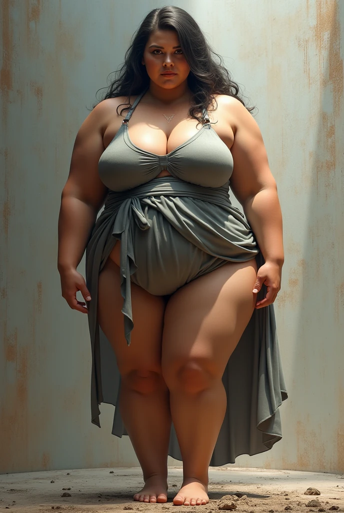130kg, morbidly obese woman, abdominal obesity, fat belly, large belly, protruding belly, big belly, convex belly, abdominal exposure, exposed navel, mini skirt, high heel, earring, necklace, bracelet, Outer eyelid