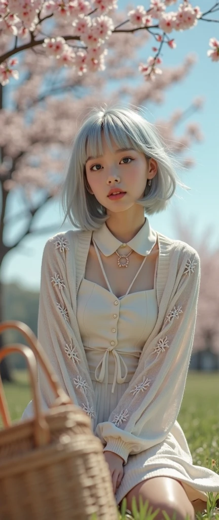 A adorable cute standing, pale skin, smooth pale skin, skin tune pink, cute face, silver hair, super detailed, 8k